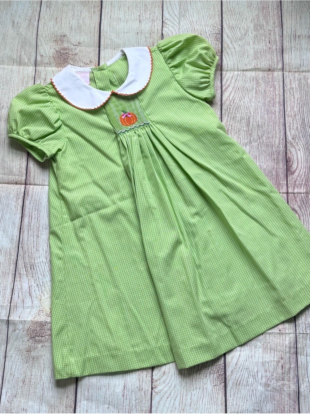 Gingham Smocked Dress with Pumpkin